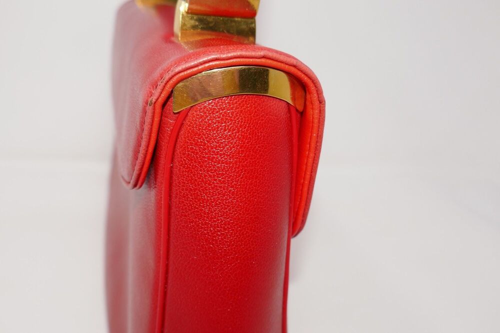 Koret Vintage 1950s 1960s Mid Century Two Tone Clasp Red Leather Top Handle Bag - Picture 14 of 16